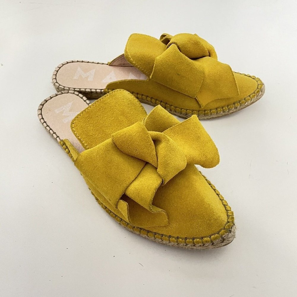 Yellow Suede Mules with Bow Detail